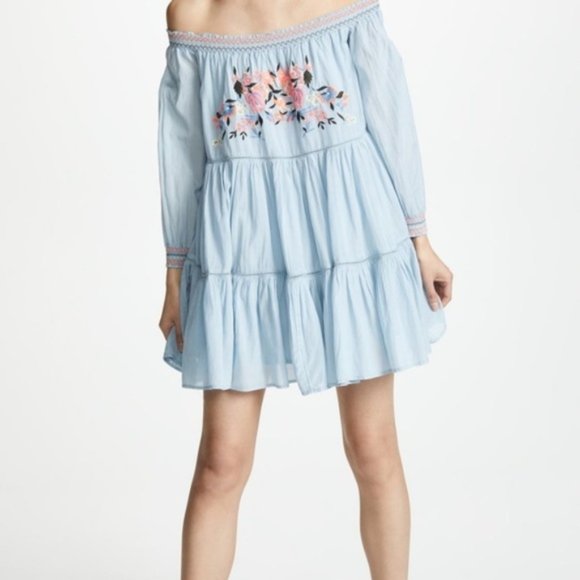 Free People Blue Embroidered Mini Dress, S - Picture 2 of 8